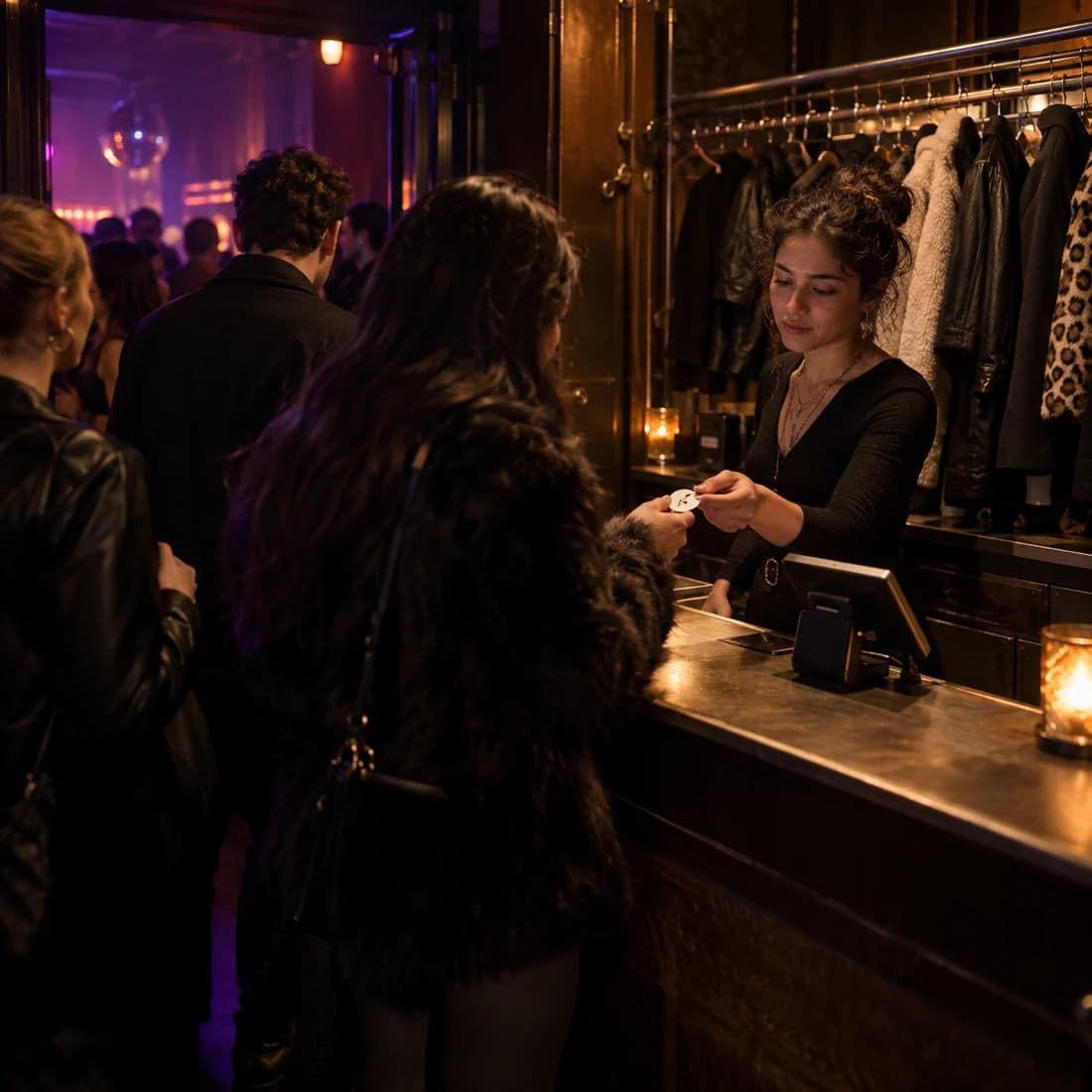 A host checks guests in at the stand by the door